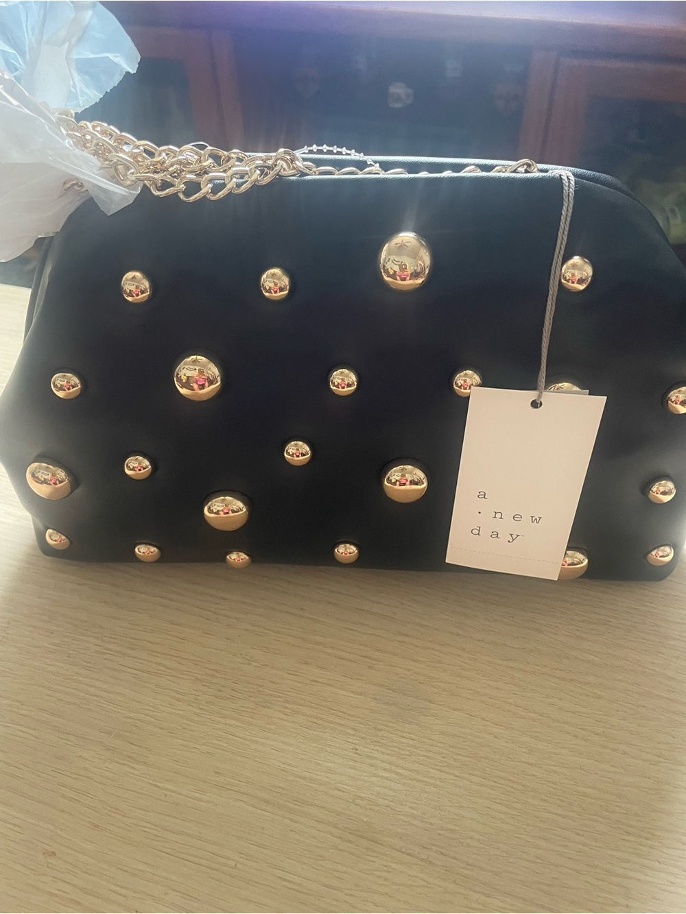 a new day Black Studded Crossbody Bag with Gold Hardware